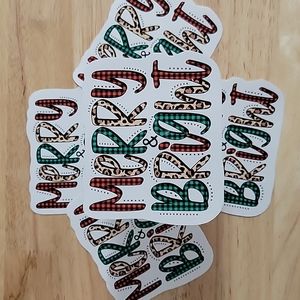 4" 5 piece Merry & Bright Waterproof decals, NWOT